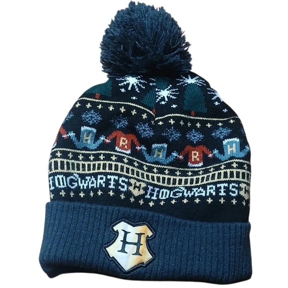 Harry Potter Wizarding World Kids Hogwarts‎ Fair Isle Knit Beanie Pom Hat Blue